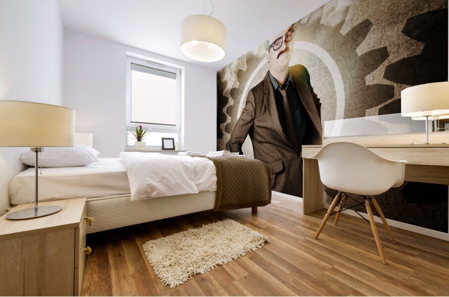 Thinking businessman with big brain Mural print