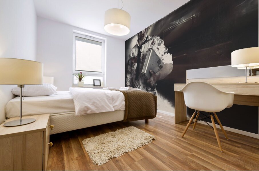 Dead zombie business woman catching ghost train Mural print