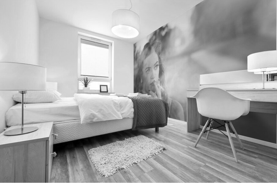 Film noir lady smoking cigarette on vintage street Mural print