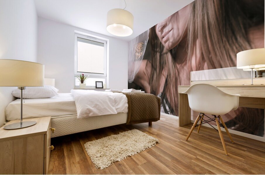 Woman With Butterfly In Net Mural print