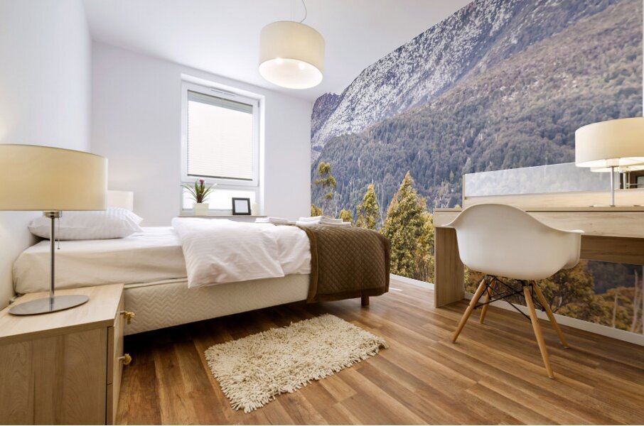 Beautiful landscape with partly snowed mountain  Mural print