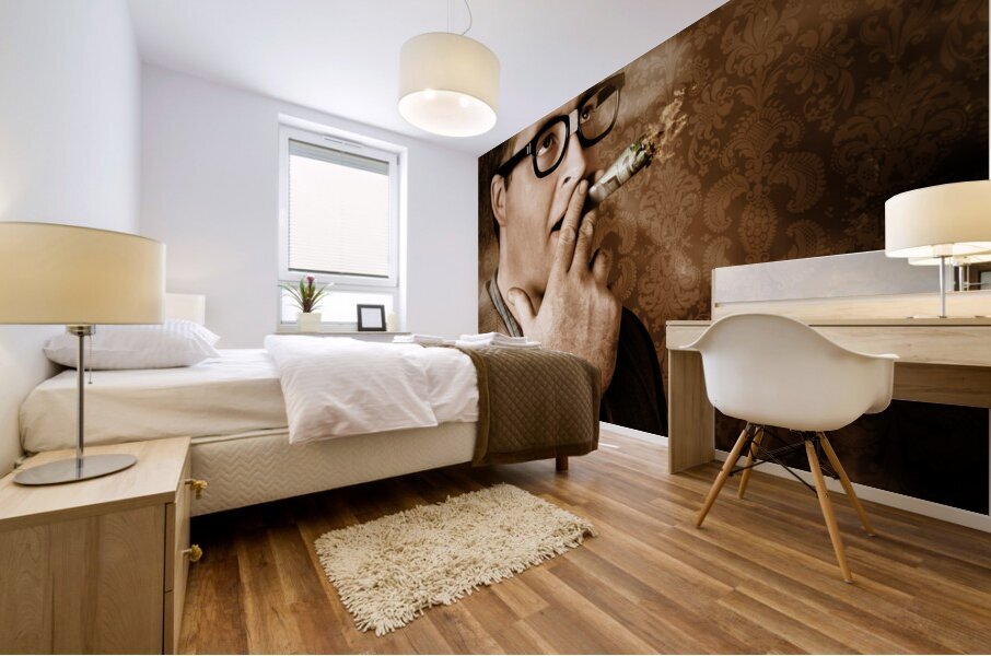 Vintage business man smoking money in success Mural print