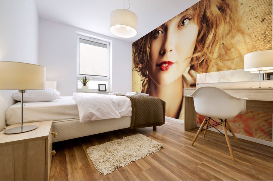 Beautiful Woman With Classic Hairstyle And Makeup Mural print