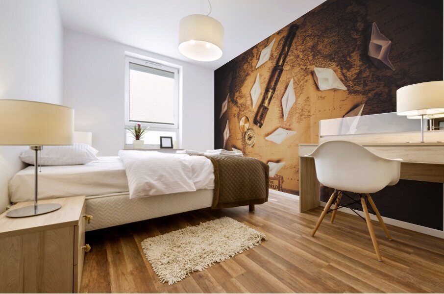 Maritime Origami Ships On Antique Map Mural print