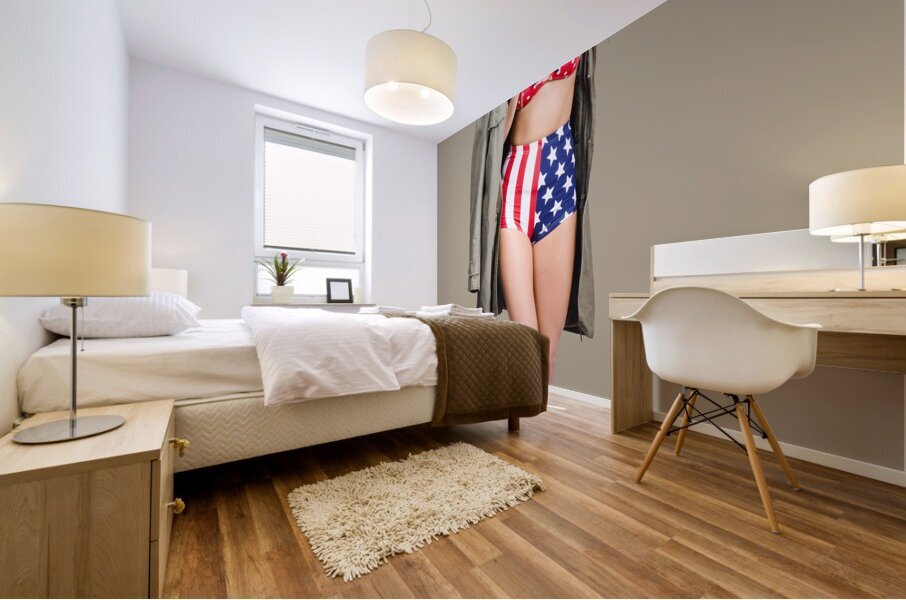 American army pinup girl. Stars and stripes salute Mural print