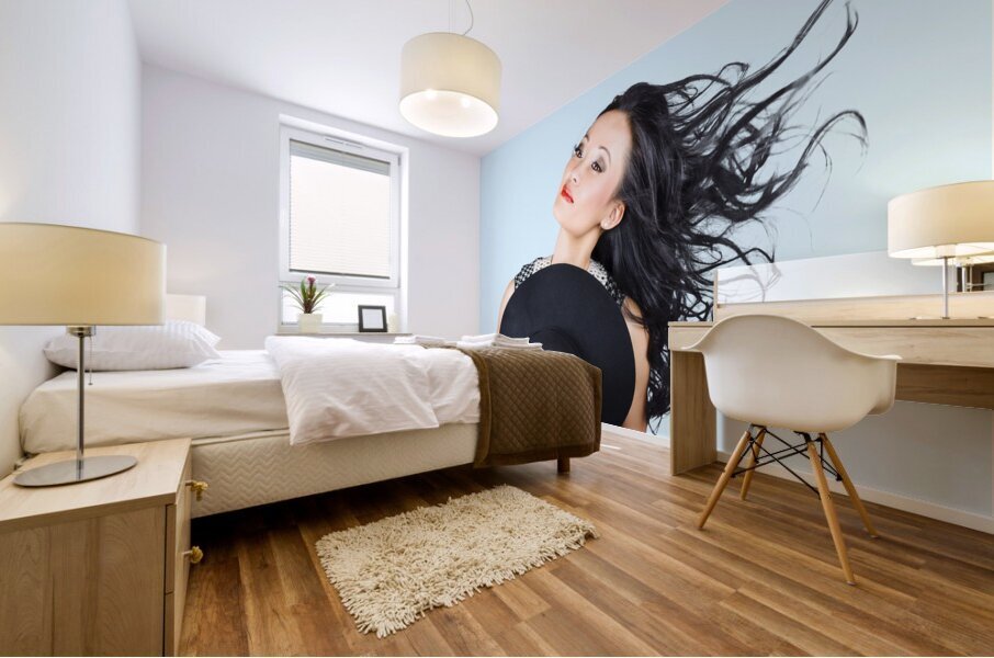 Woman posing with hat Mural print