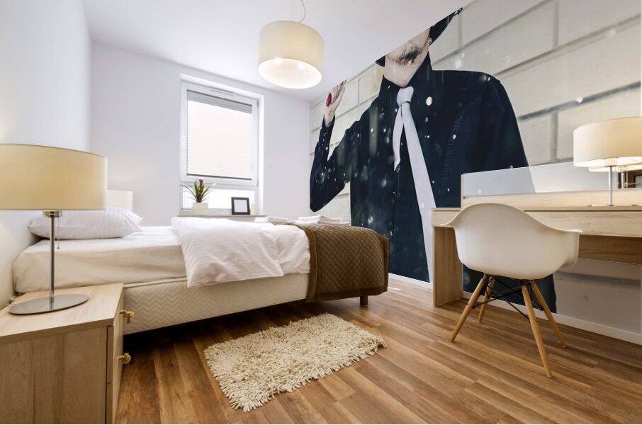 Funny cleaner man ready for action Mural print