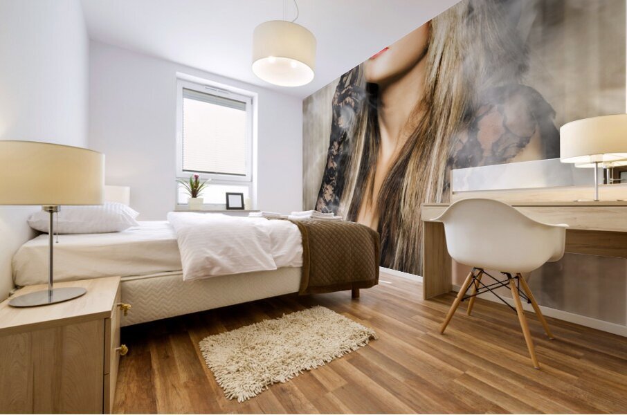 Female retro pinup model with smoke Mural print