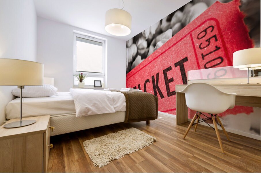 Event ticket lying on pile of popcorn Mural print