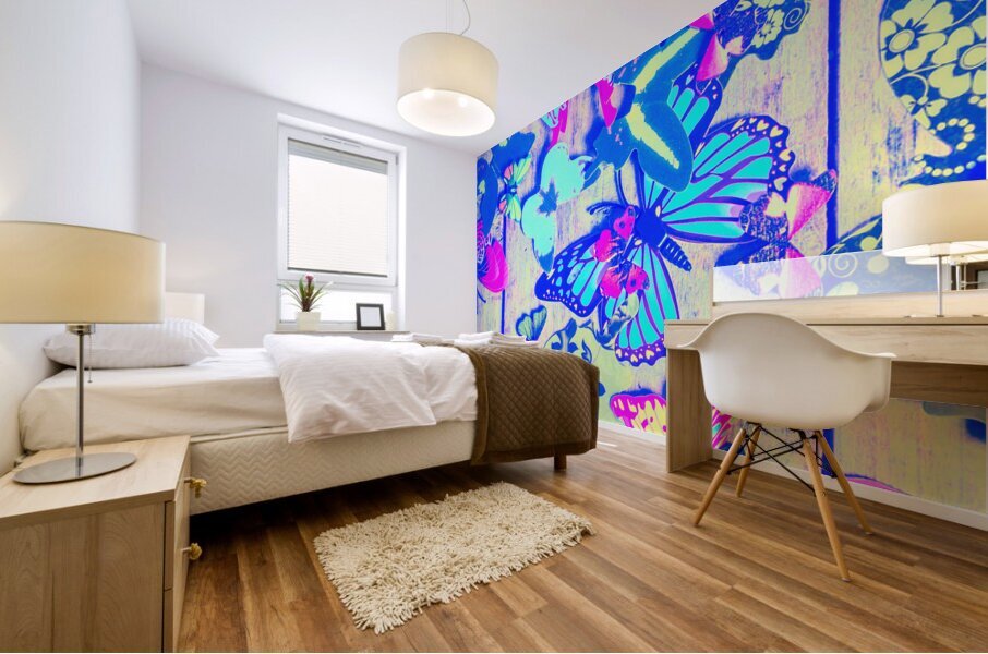 Pastel wings and button butterflies Mural print