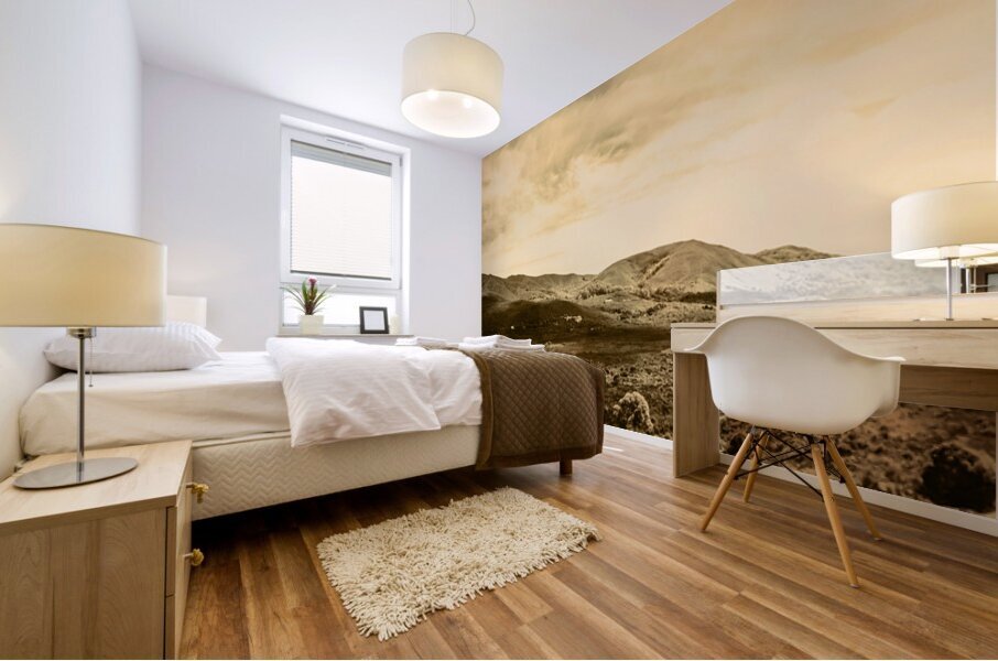 Historic Mountain Landscape In Sepia Tone Mural print