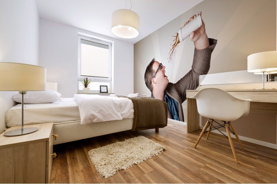 Business man drinking a quick coffee on the go Mural print