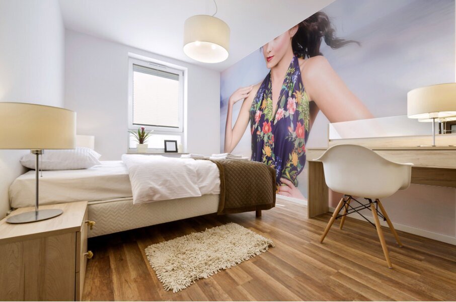 Outdoor fashion portrait. Spring twilight beauty Mural print