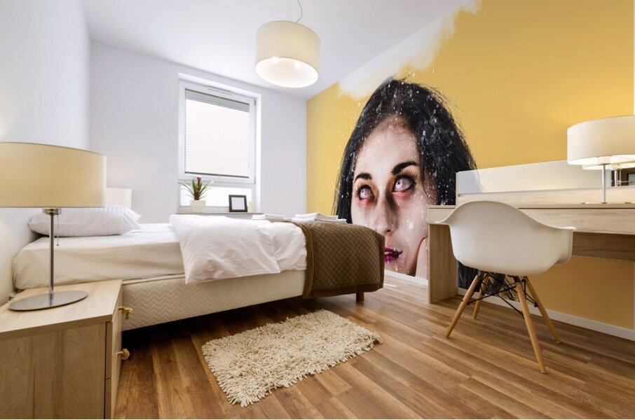 Dead zombie business woman brainstorming a idea Mural print