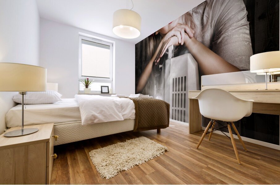 Vintage Beauty Watching Old Film Projector Movie Mural print