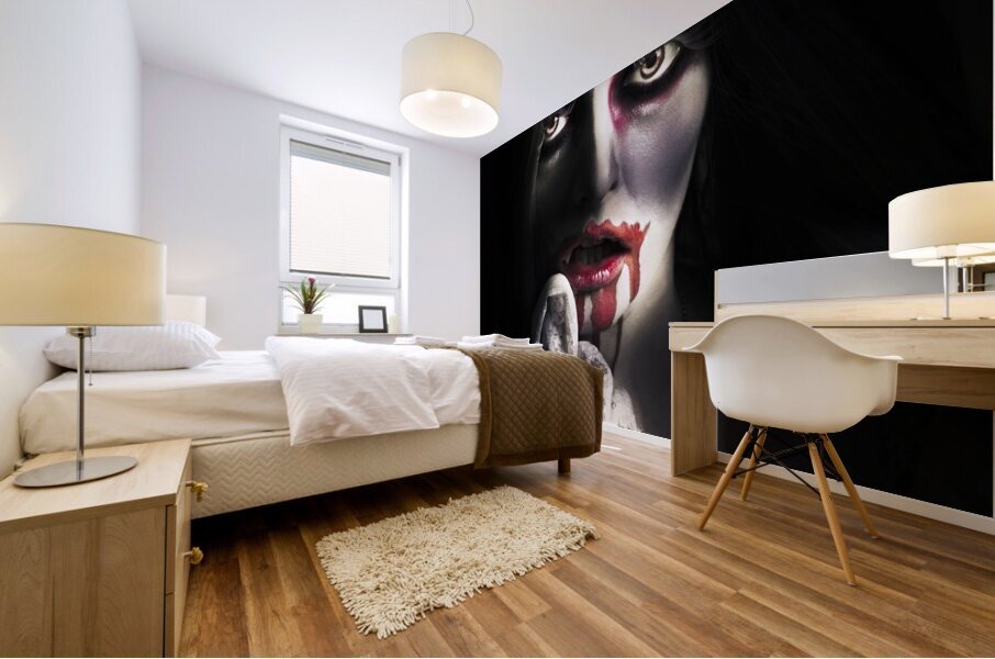 Scary vampire woman. Bloody halloween horror Mural print