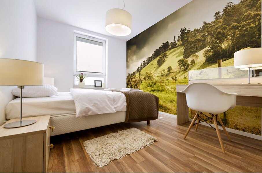 Colourful fields and farmyards Mural print