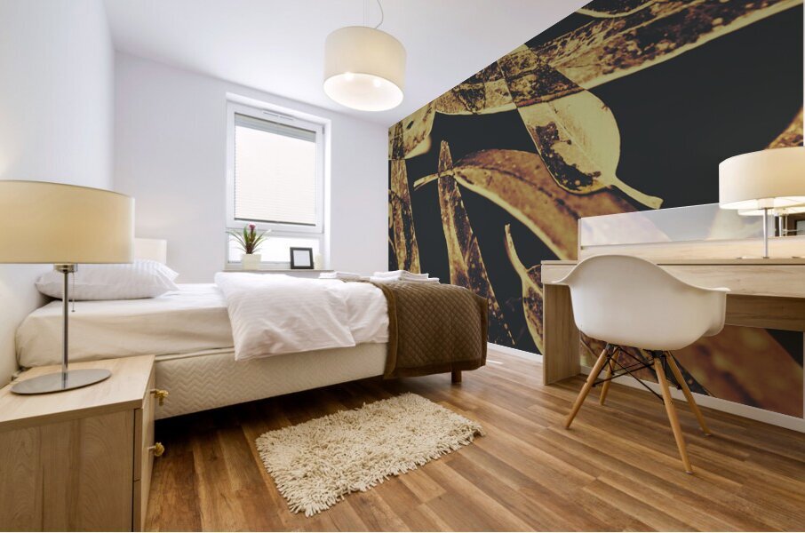 Sepia toned image of floating eucalyptus leaves Mural print