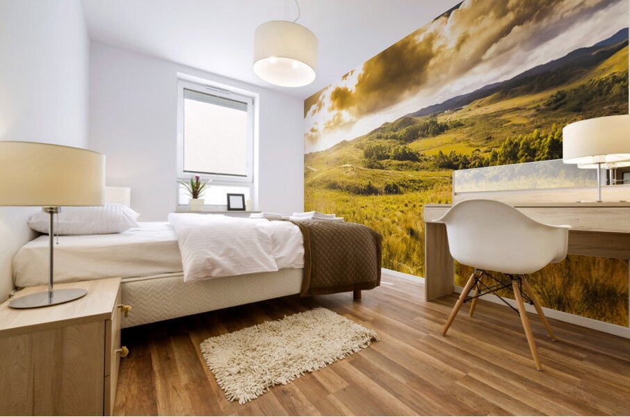 Gorgeous golden sunset field  Mural print