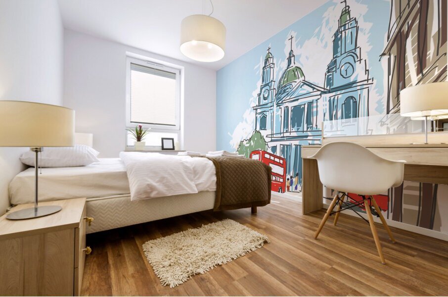 Digital illustration St Paul Cathedral London UK Mural print