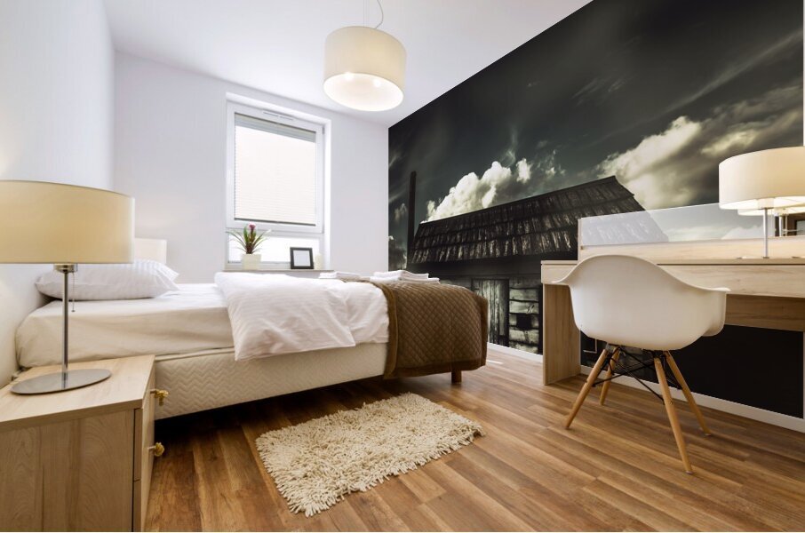 Spooky old abandoned house in dark forest Mural print