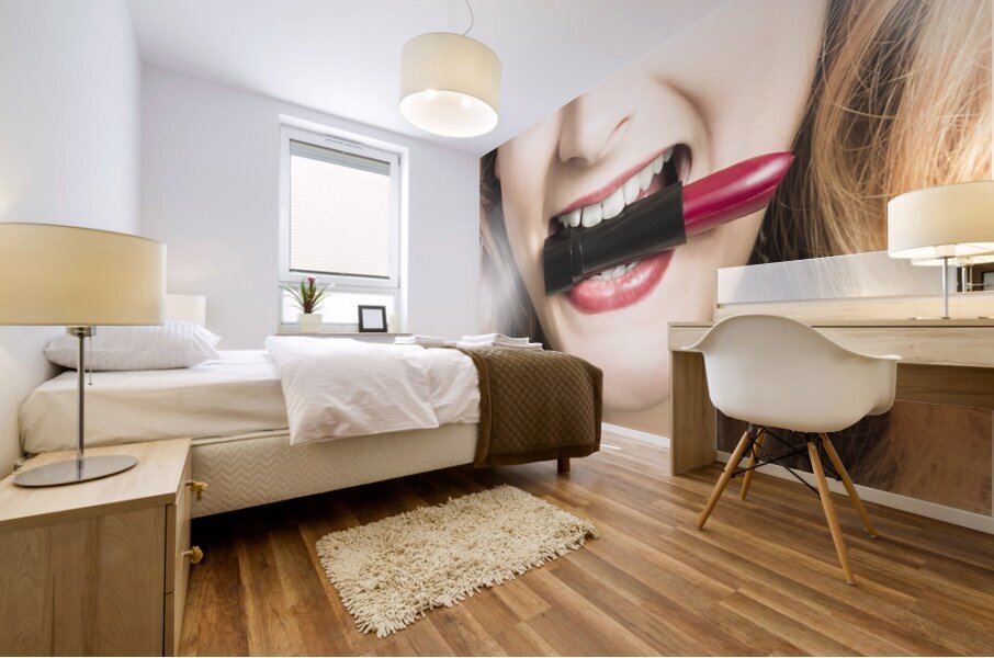 Cosmetic pin up with lipstick smile Mural print