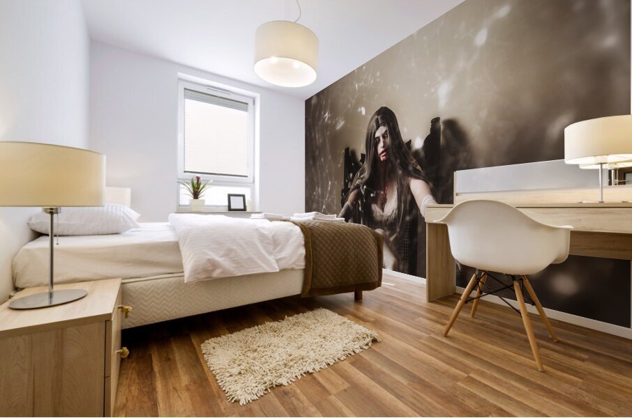 Dark portrait of a demon woman in haunted house Mural print