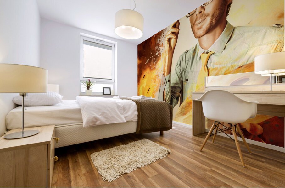 Visual fine art student painting an oil artwork Mural print