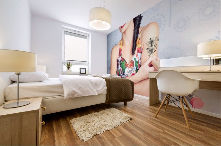 Beautiful day of the dead girl drawing tattoo Mural print