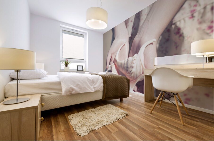 Hands Holding Large Seashell Mural print