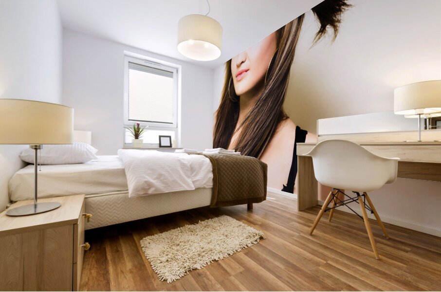 Female fashion model with wind blown hair Mural print