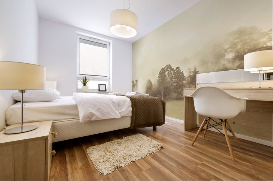 Hazy remote woodlands Mural print