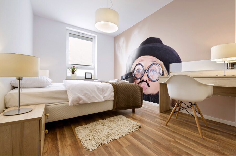 businessperson holding disposable coffee cup Mural print