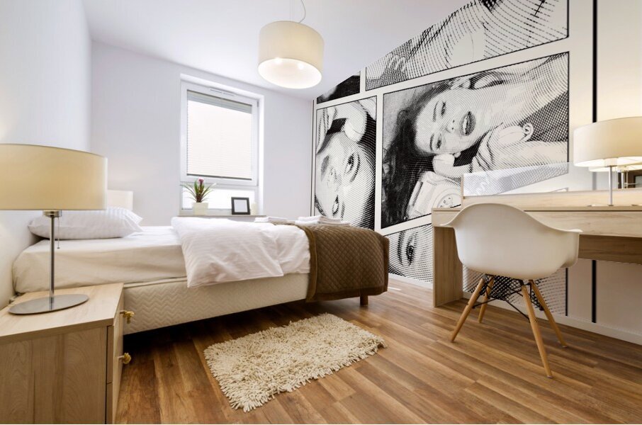 Line art pin-up girl on telephone Mural print