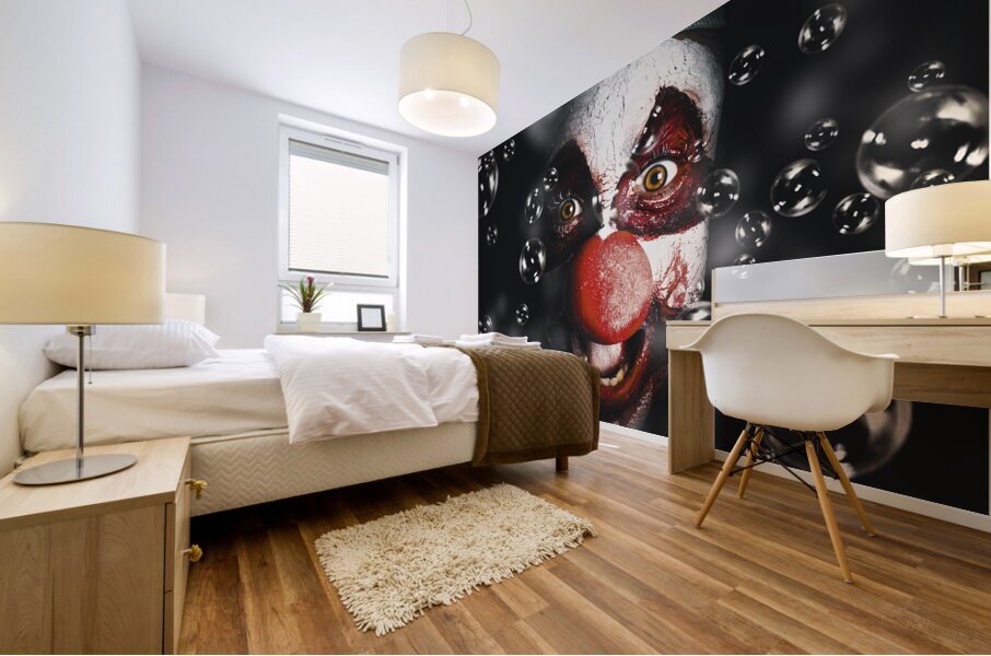 Scary horror circus clown laughing with evil smile Mural print