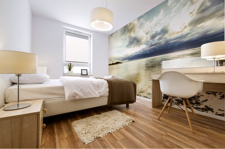 Beach panorama of a sunrise over the sea Mural print