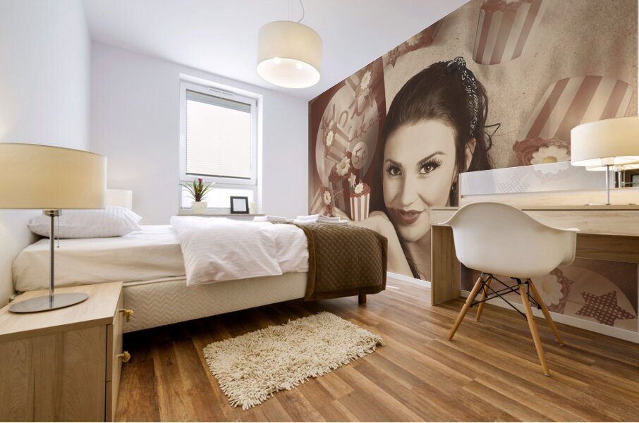 Retro cupcake poster girl adverting baked cake Mural print