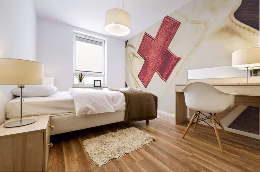 Antique nurses hat with red cross emblem Mural print