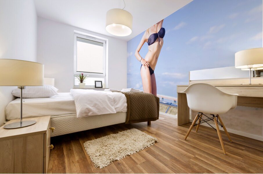 Beach Babe On Cruise Boat Mural print