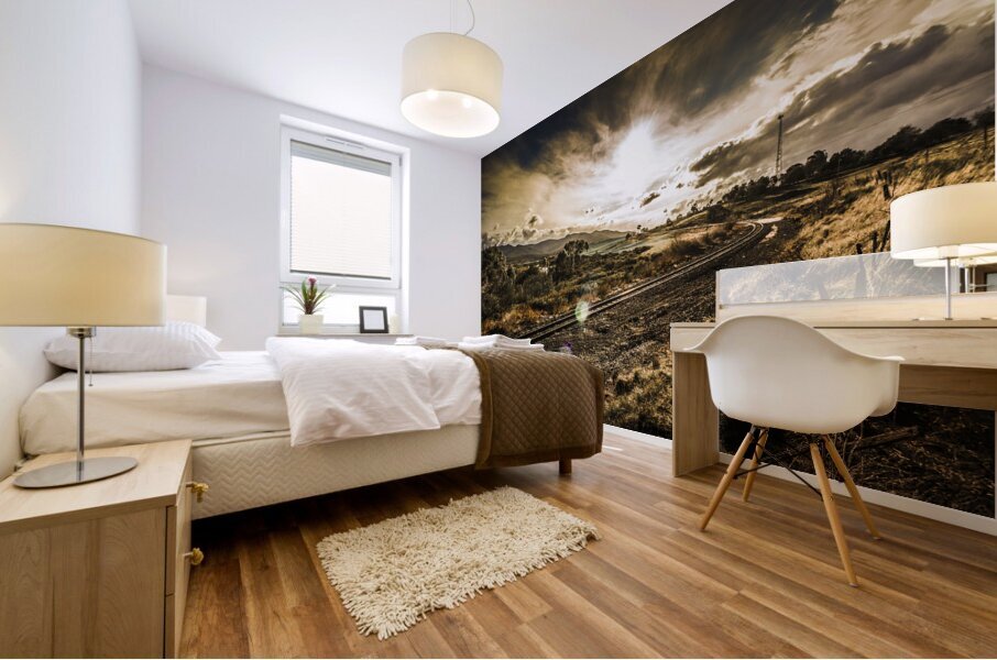 Sun flared railway track Mural print