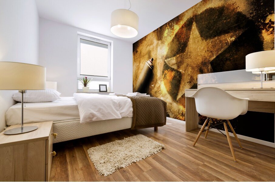 Spray can with army star graffiti Mural print