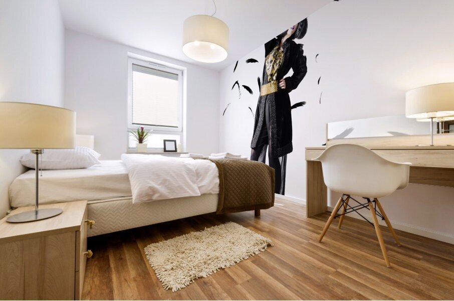 Entertainer dancing among falling feathers Mural print