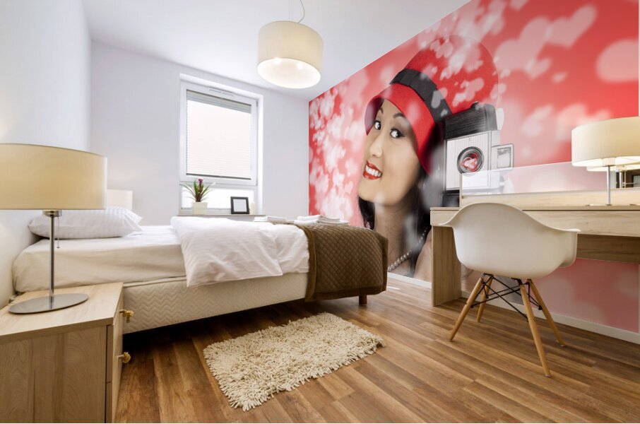 Photographer woman with camera. Photography love Mural print