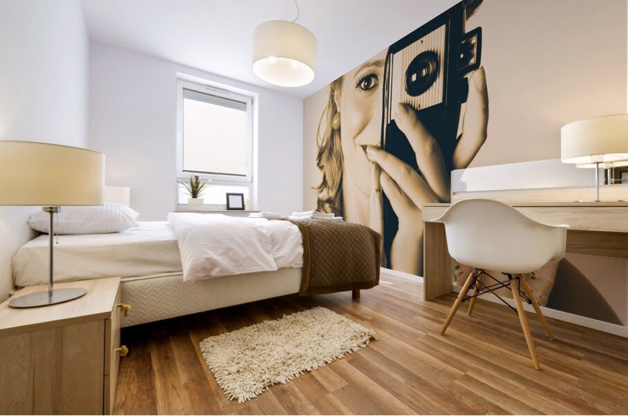 Female Fashion Photographer Taking People Pictures Mural print