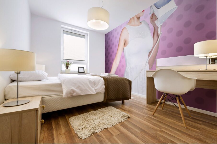 Ironing pinup housewife doing sixties housework Mural print