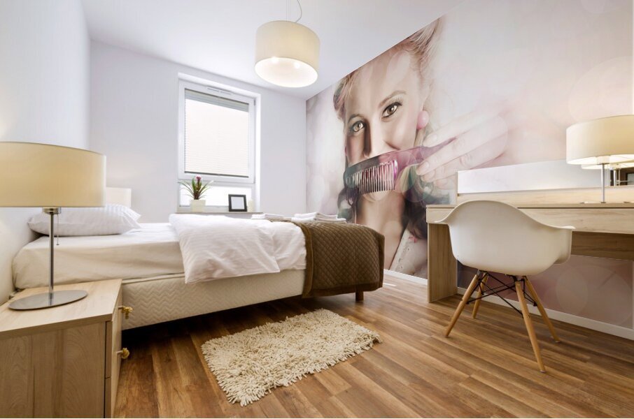 Female Beauty Salon Hairdresser Creating Hairstyle Mural print