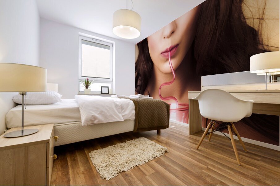 Pinup poster girl drinking at retro cocktail party Mural print