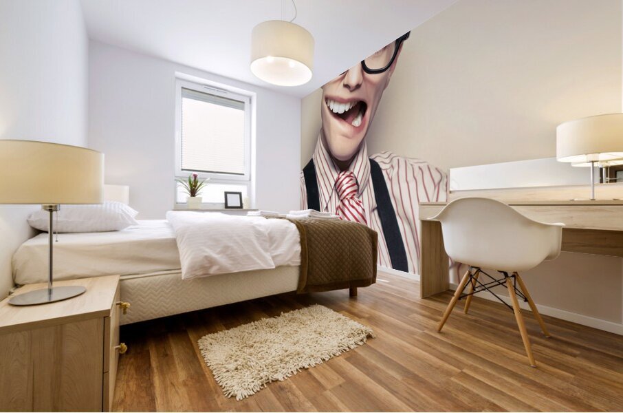 Funny Retro Male Nerd With Big Mouth On Copyspace  Mural print