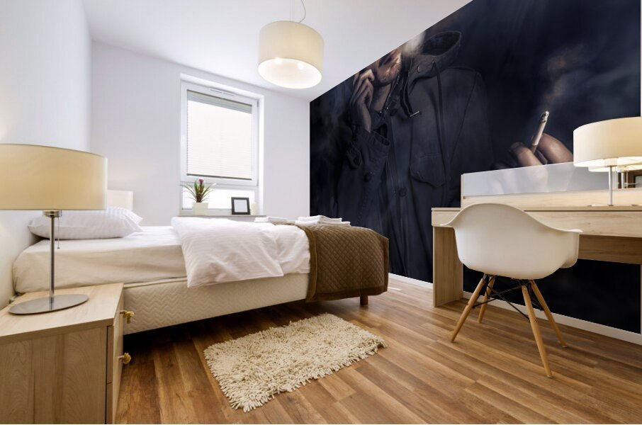 Anxious Australian SAS soldier on night watch Mural print