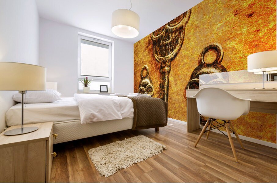 Skull shaped keys in flame Mural print